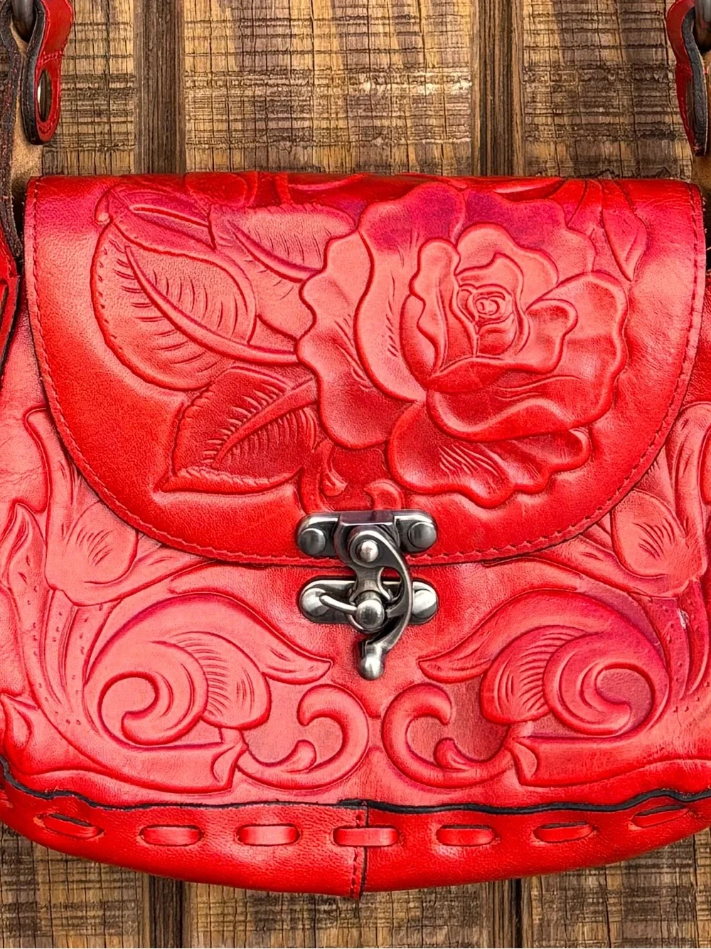 Patricia Nash Micaela Red Rose Leather Shoulder Purse